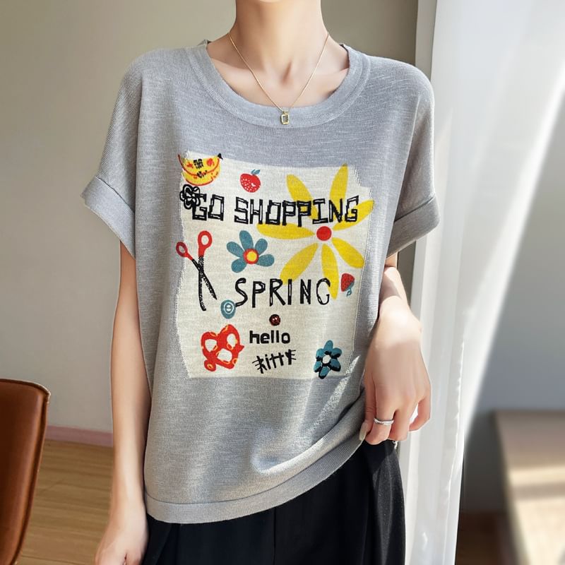 Short-Sleeve Round Neck Lettering Tee