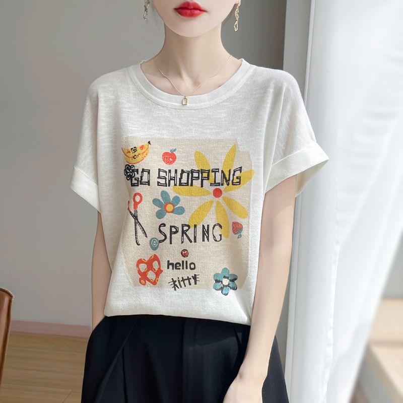 Short-Sleeve Round Neck Lettering Tee