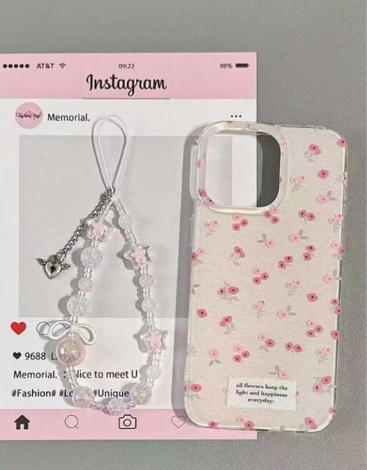 Beaded / Print Strap iPhone Case Set Floral