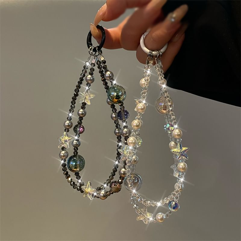 Faux Phone Lanyard Star Pearl
