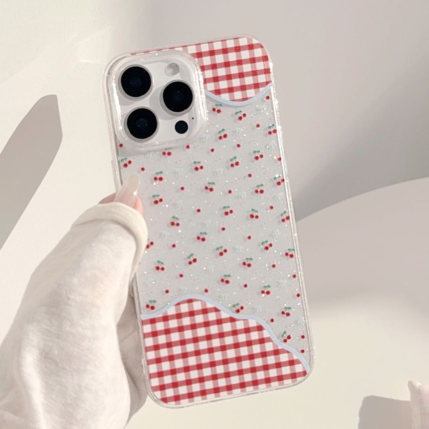 Plaid Phone Case / Cherry Strap / Set