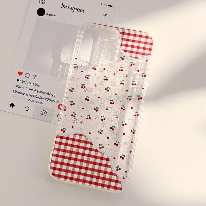 Plaid Phone Case / Cherry Strap / Set