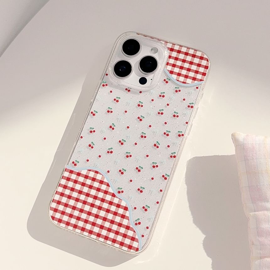 Plaid Phone Case / Cherry Strap / Set