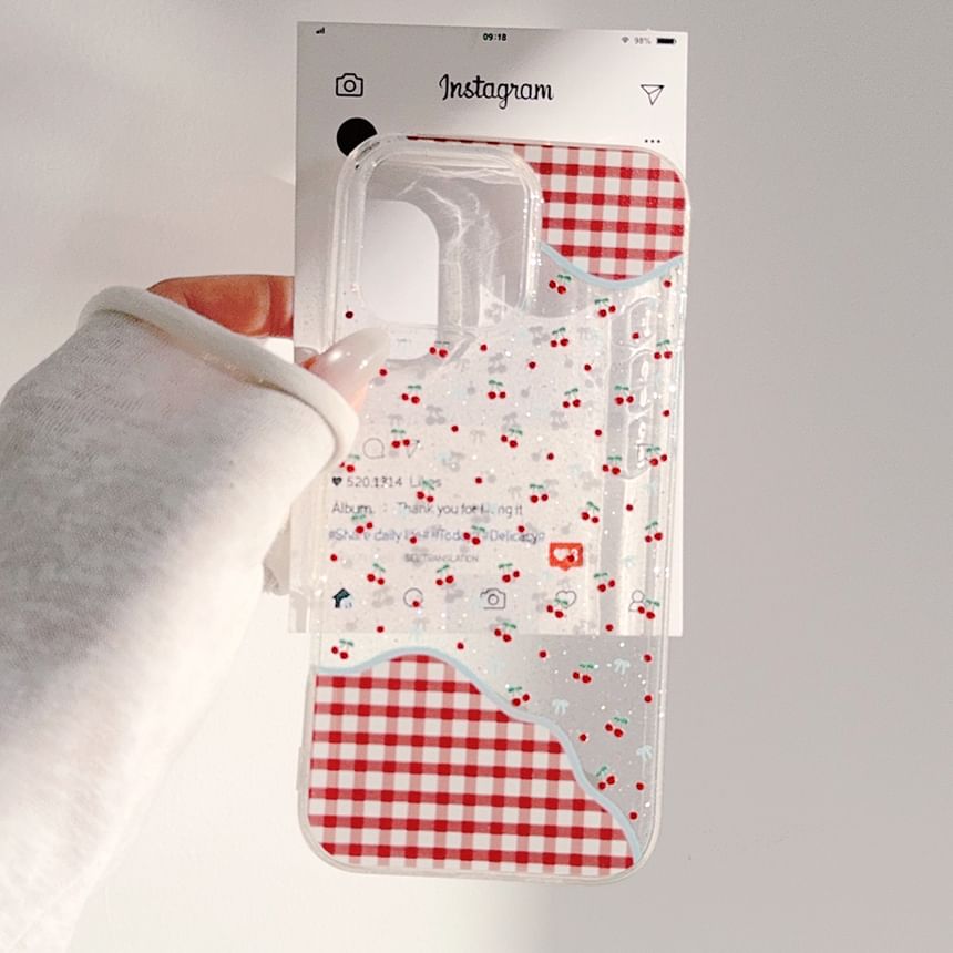 Plaid Phone Case / Cherry Strap / Set
