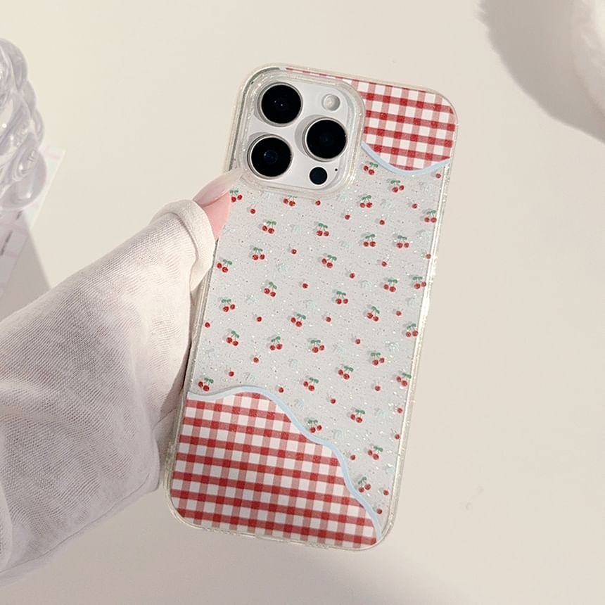 Plaid Phone Case / Cherry Strap / Set