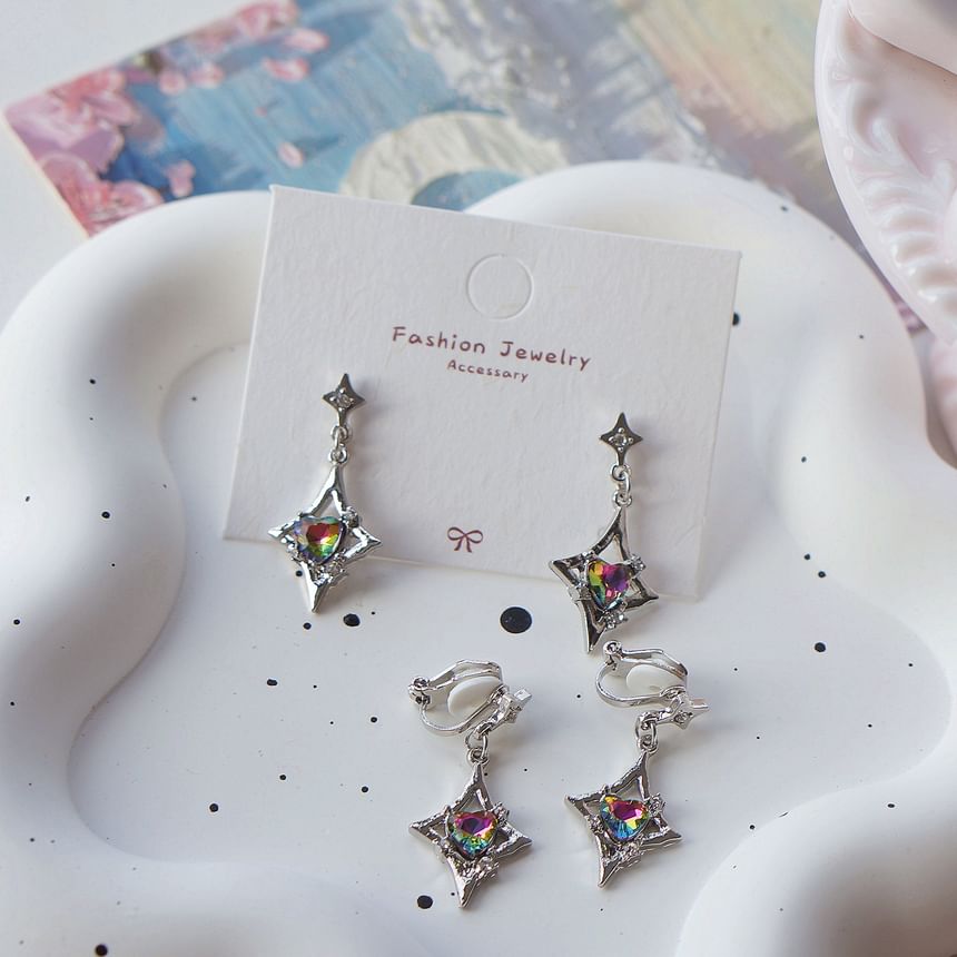 Gemstone On Dangle Earring / Clip