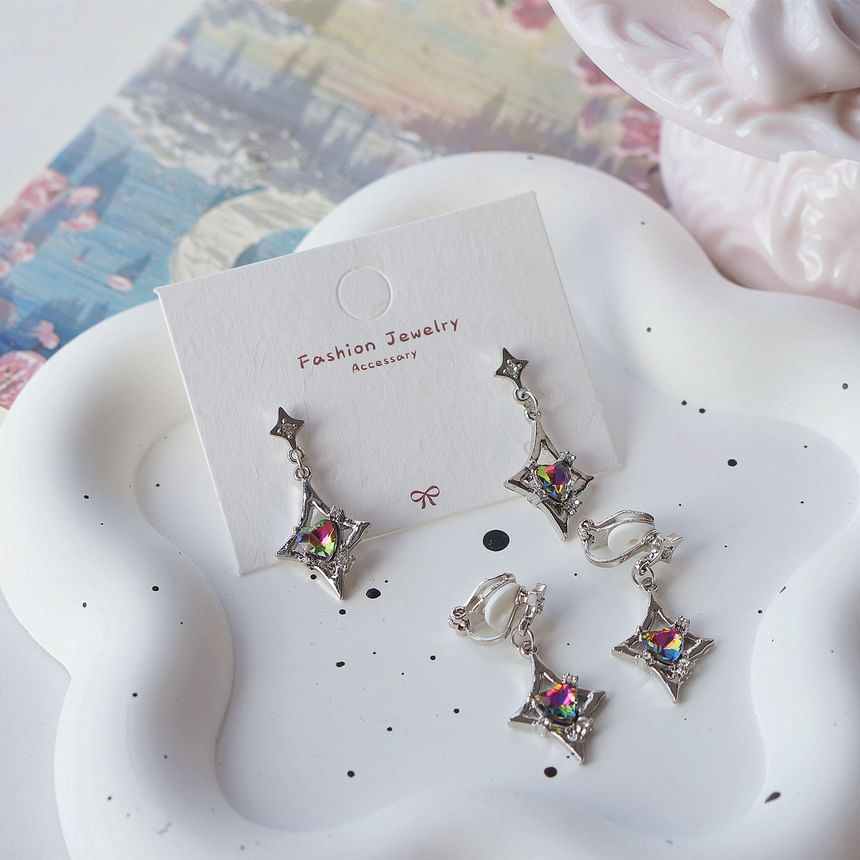 Gemstone On Dangle Earring / Clip