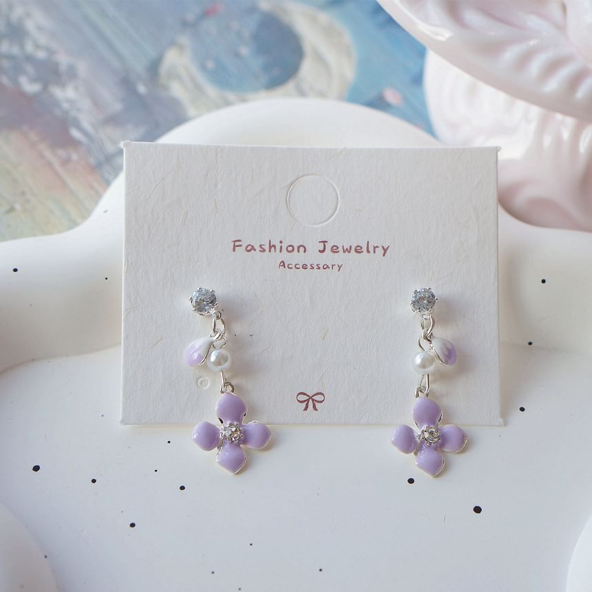Floral Earring Dangle Clip On /