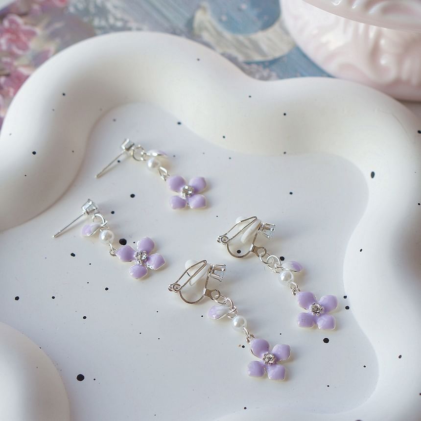 Floral Earring Dangle Clip On /