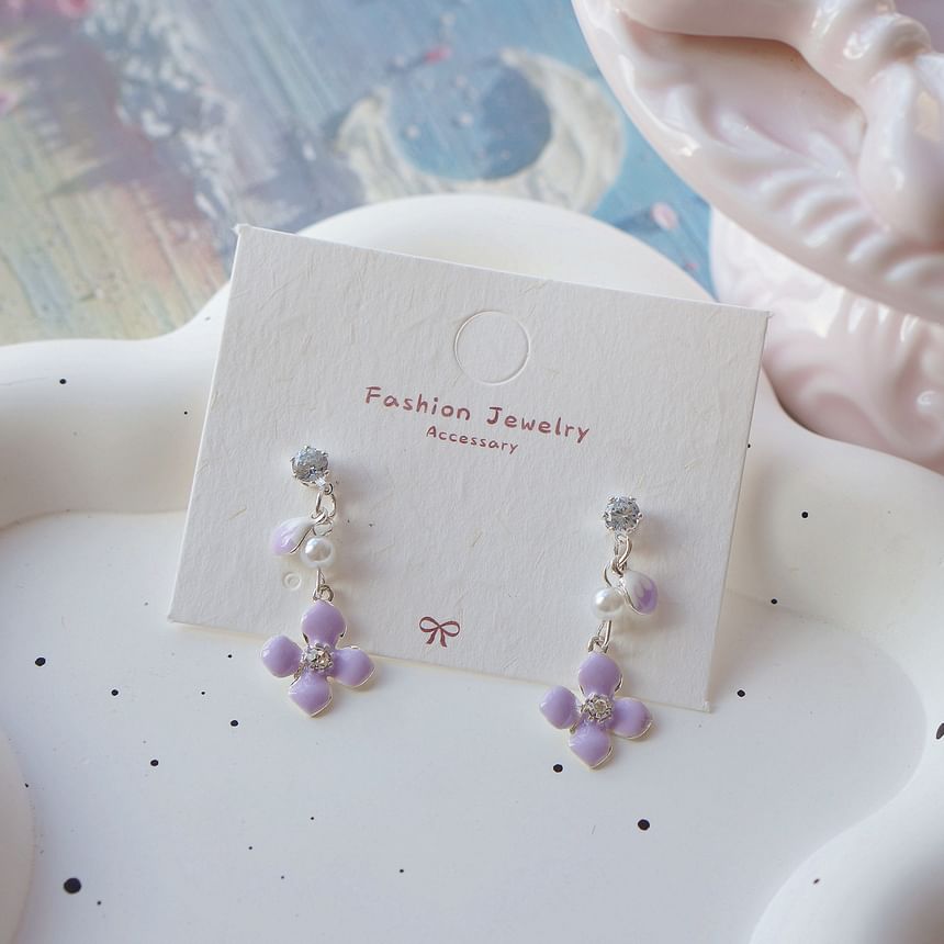 Floral Earring Dangle Clip On /