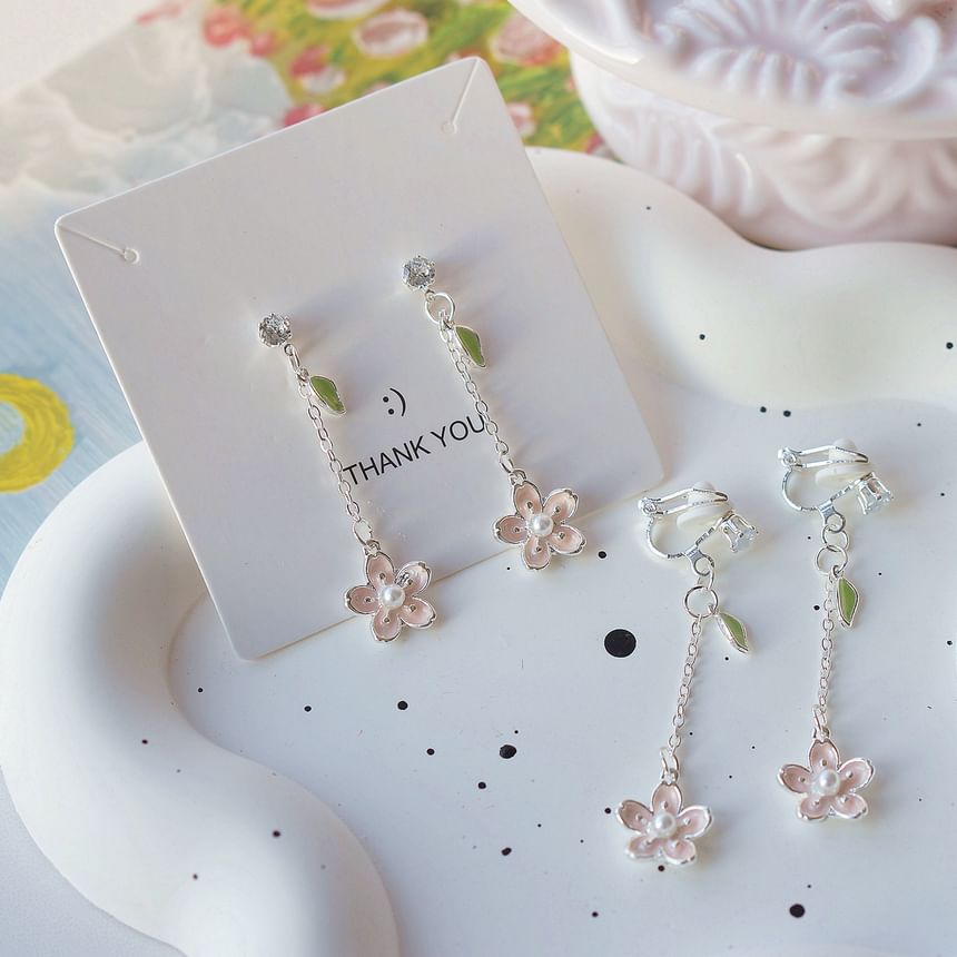 Dangle Floral Clip On / Set Earring