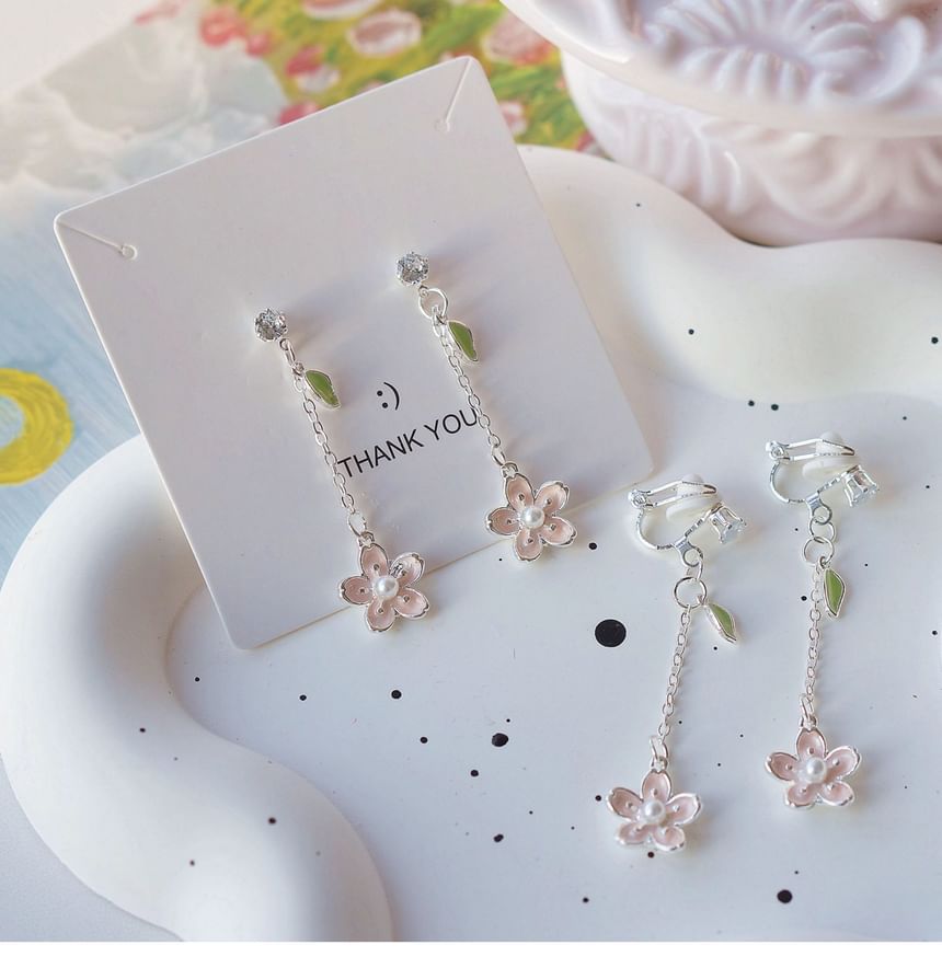 Dangle Floral Clip On / Set Earring