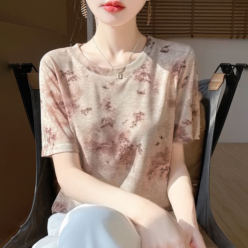 Short-Sleeve Crew Neck Patterned Tee