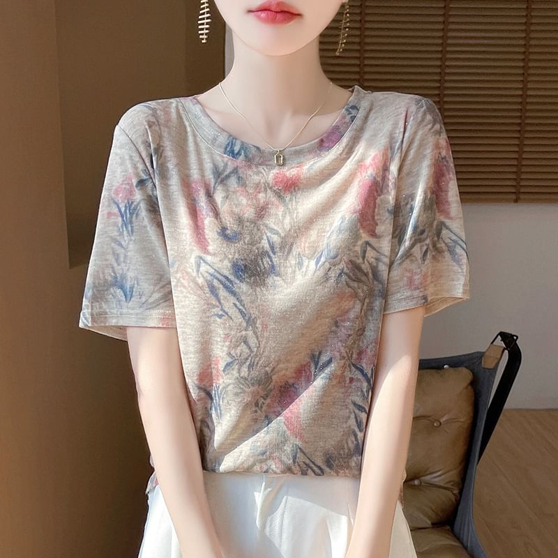 Short-Sleeve Crew Neck Patterned Tee