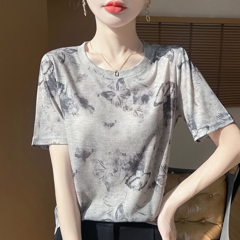 Short-Sleeve Crew Neck Patterned Tee