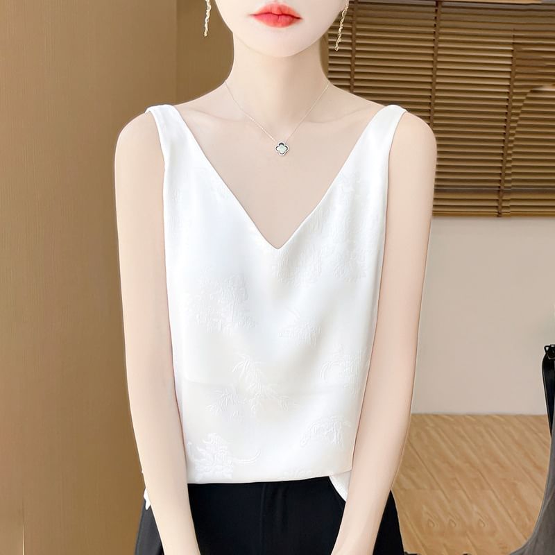 V-Neck Jacquard Satin Tank Top