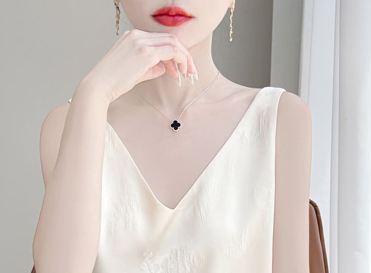 V-Neck Jacquard Satin Tank Top