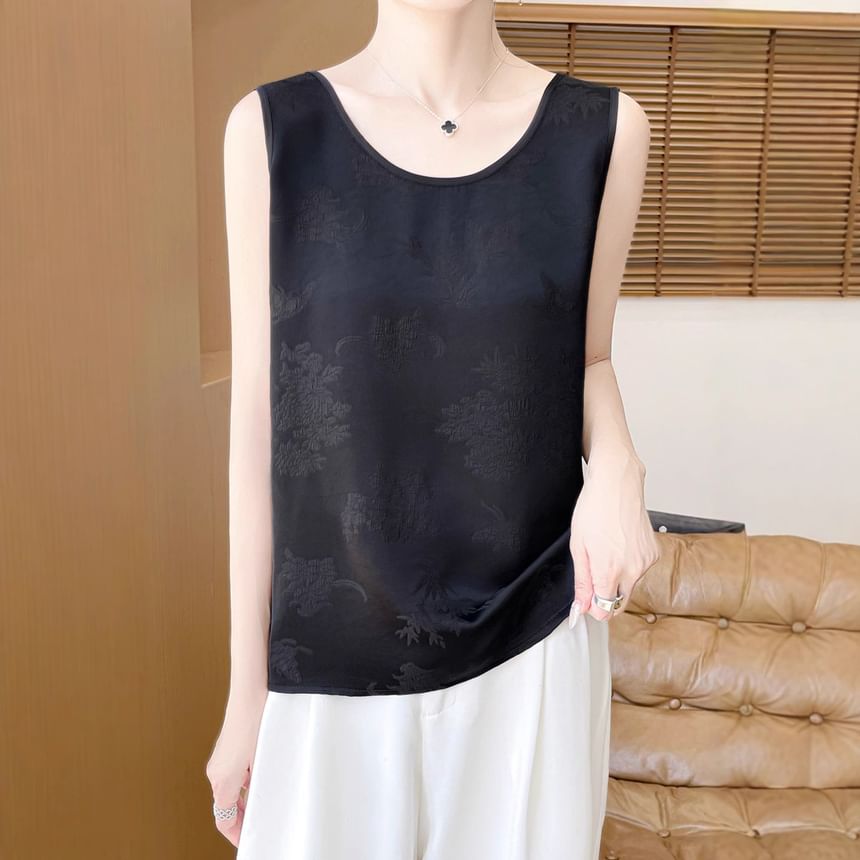 Scoop Neck Jacquard Satin Tank Top