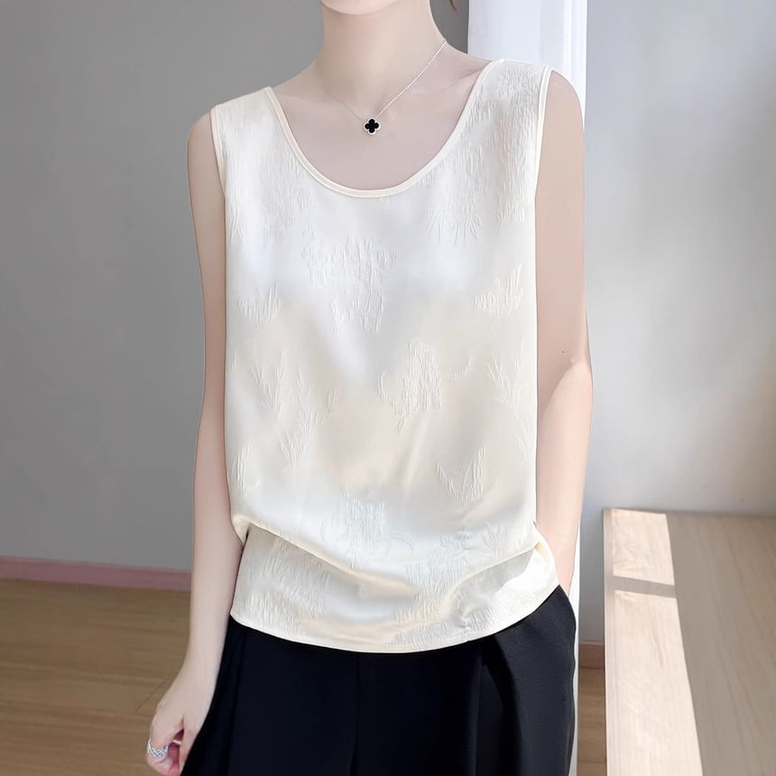 Scoop Neck Jacquard Satin Tank Top