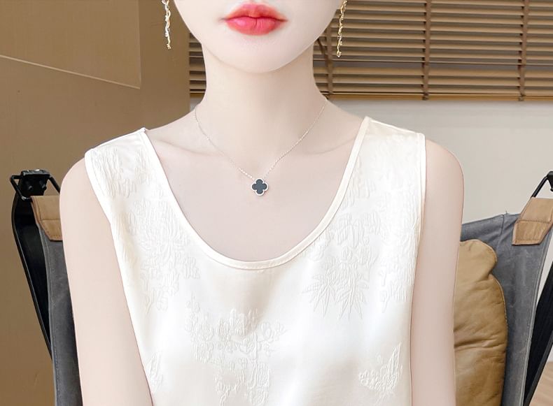Scoop Neck Jacquard Satin Tank Top