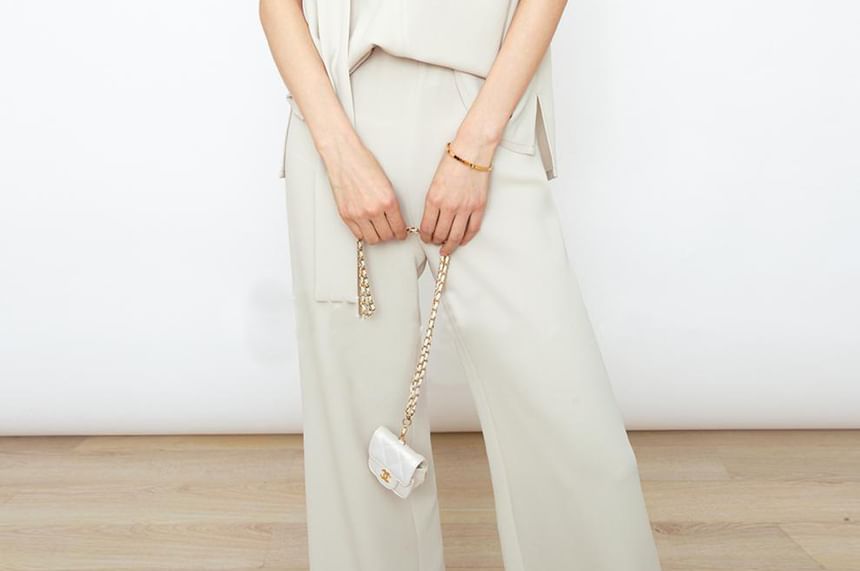 Sleeveless Plain Top / High Waist Straight Leg Pants
