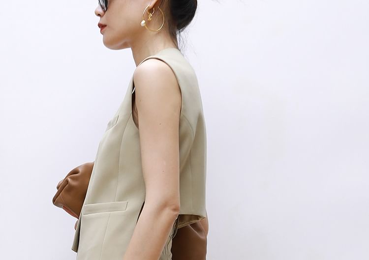 V-Neck Asymmetrical Vest / Midi A-Line Skirt