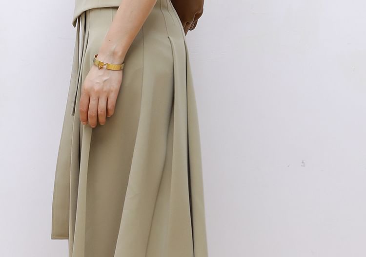V-Neck Asymmetrical Vest / Midi A-Line Skirt