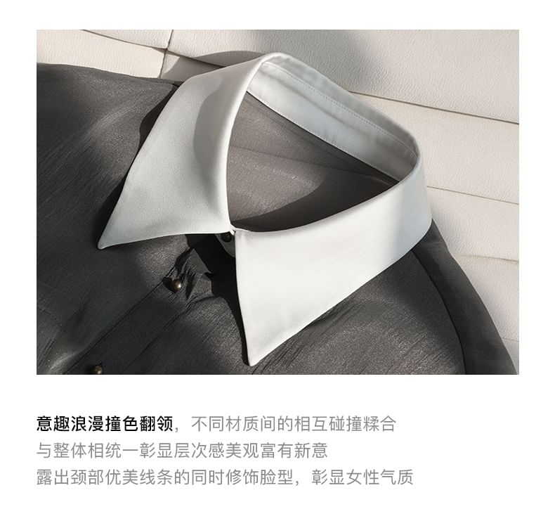 Set: Long-Sleeve Two Tone Sheer Shirt + Camisole Top