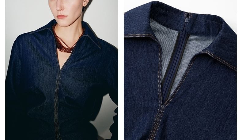 Long-Sleeve Denim Shirt / High Rise Wide Leg Jeans