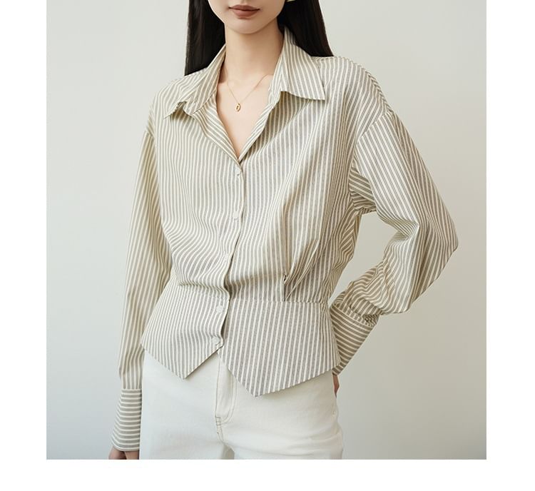Long-Sleeve Striped Crop Shirt