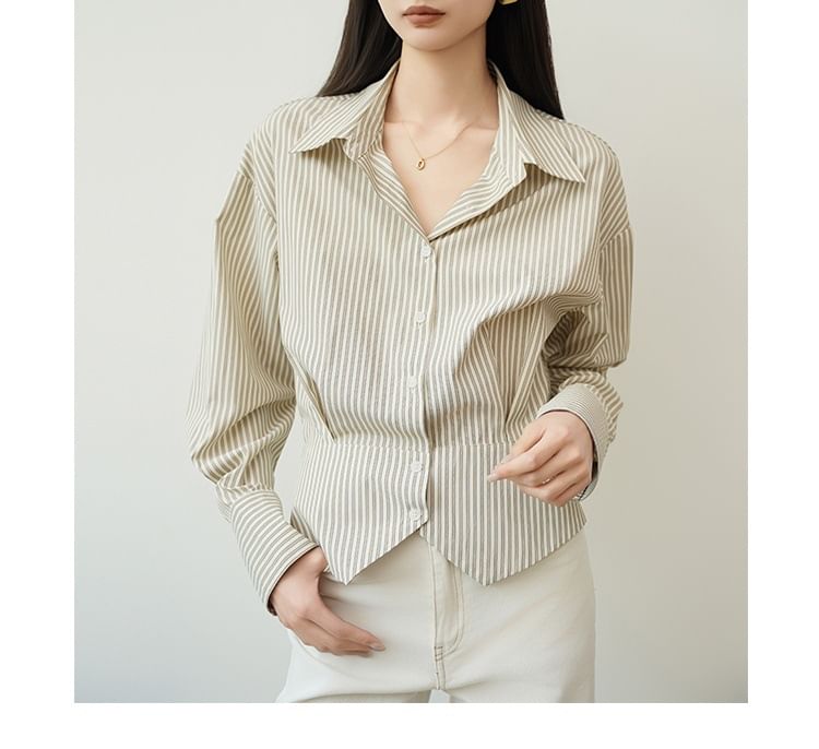 Long-Sleeve Striped Crop Shirt