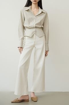 Long-Sleeve Striped Crop Shirt