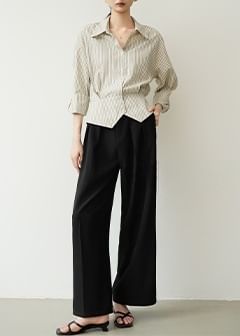 Long-Sleeve Striped Crop Shirt