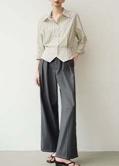 Long-Sleeve Striped Crop Shirt