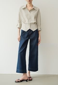 Long-Sleeve Striped Crop Shirt