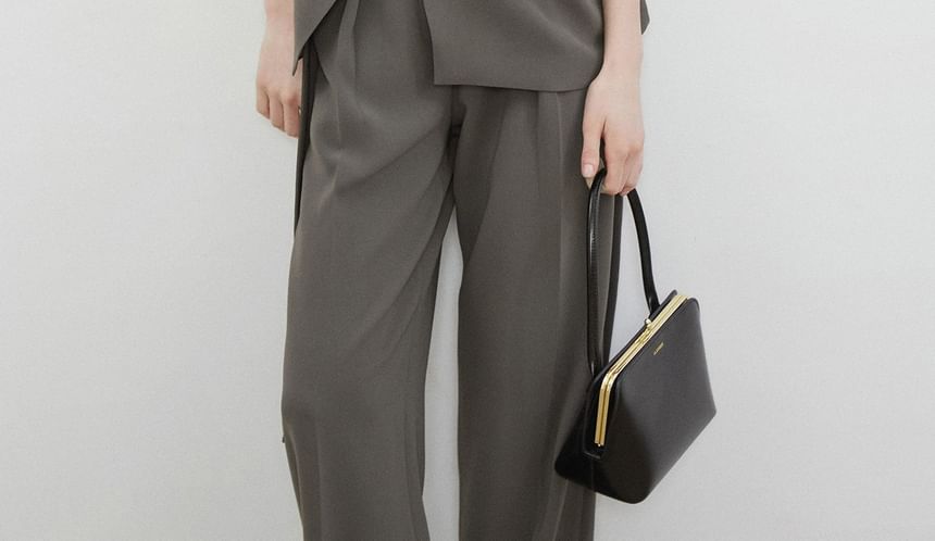 Sleeveless Asymmetrical Top / High Waist Straight Leg Pants