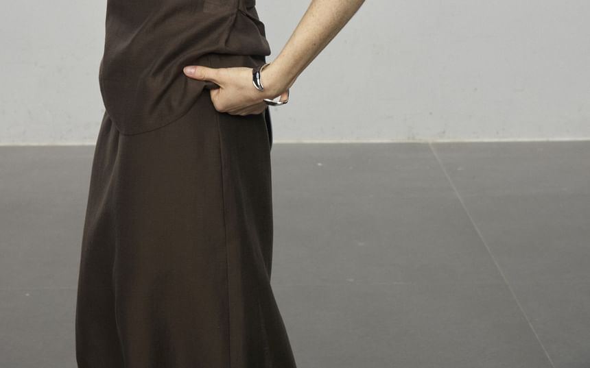 Sleeveless Mock Neck Plain Top / High Waist Wide Leg Pants