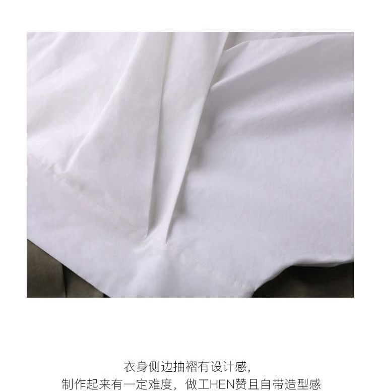 Puff-Sleeve V-Neck Plain Blouse