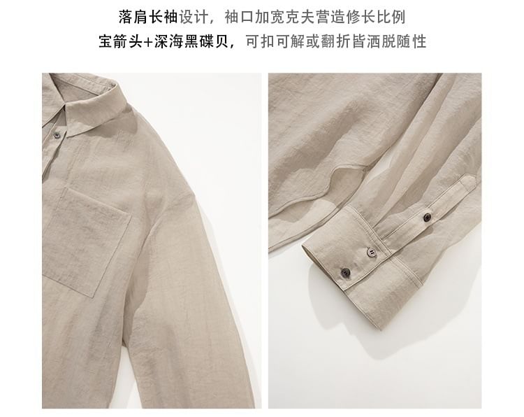 Long-Sleeve sheer Shirt / Spaghetti Strap Maxi Dress