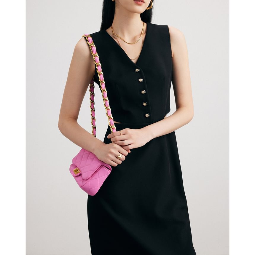 Sleeveless V-Neck Cutout Plain Maxi Sheath Dress