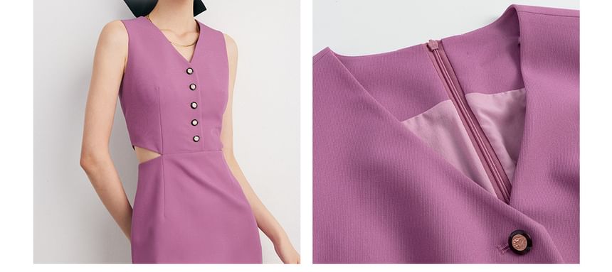 Sleeveless V-Neck Cutout Plain Maxi Sheath Dress