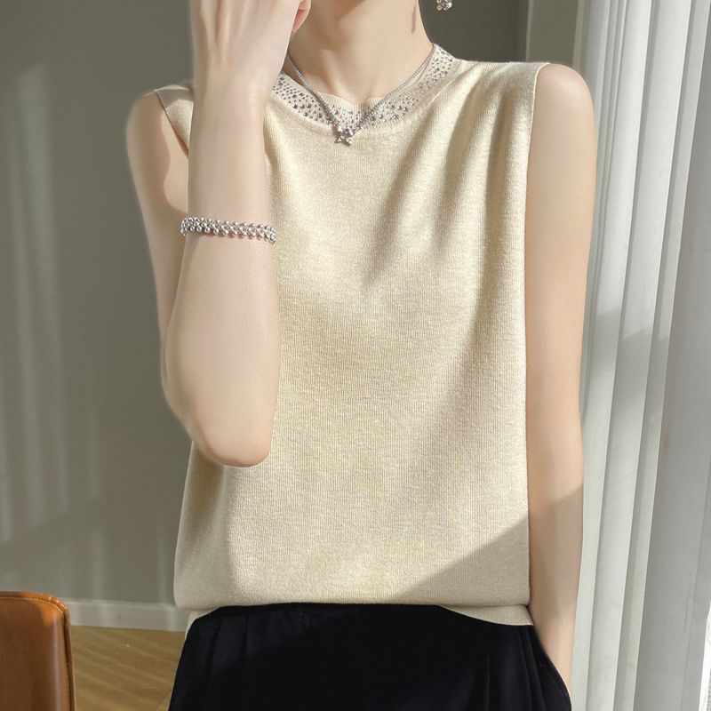 Crewneck Glitter Plain Sweater Vest