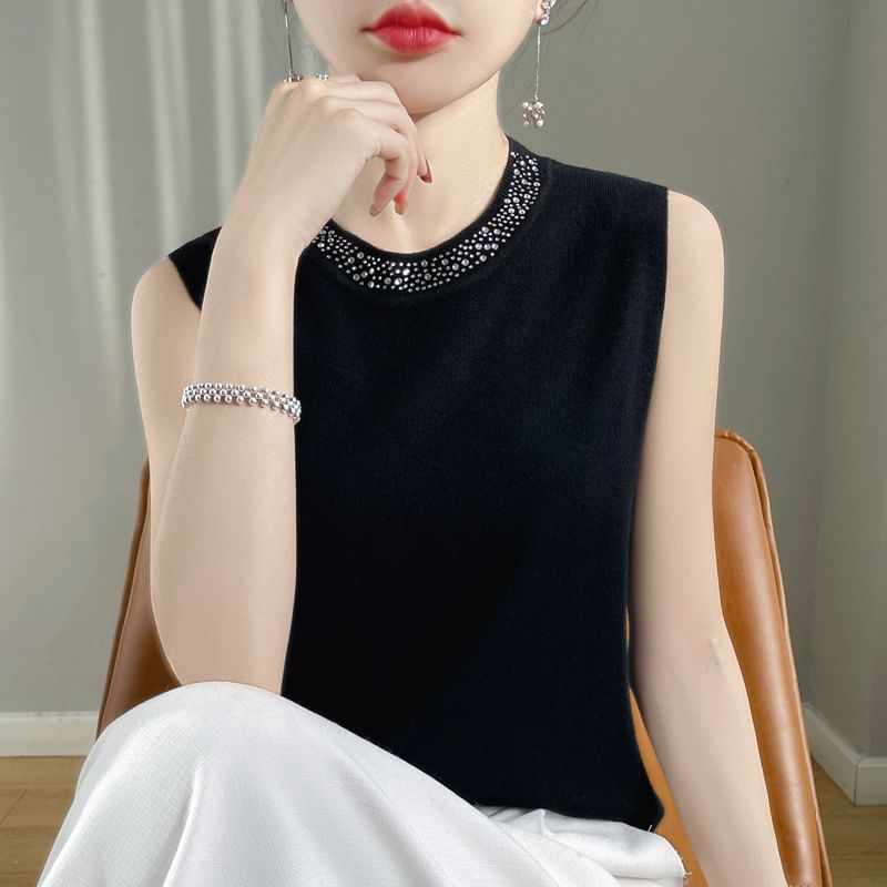 Crewneck Glitter Plain Sweater Vest