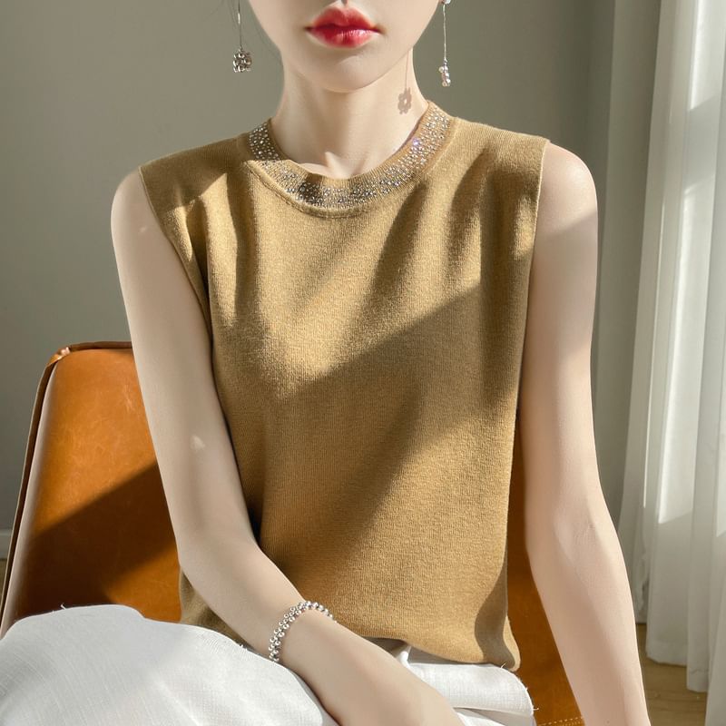 Crewneck Glitter Plain Sweater Vest