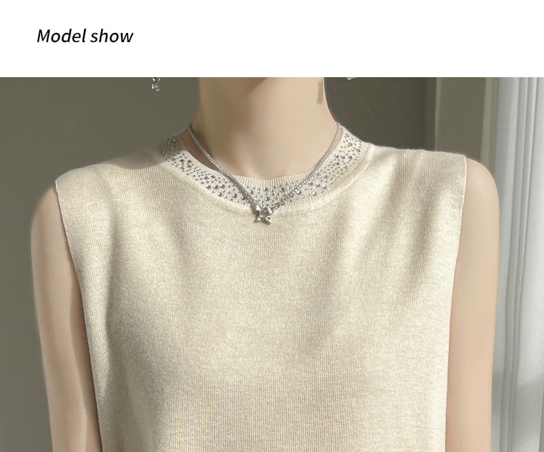 Crewneck Glitter Plain Sweater Vest