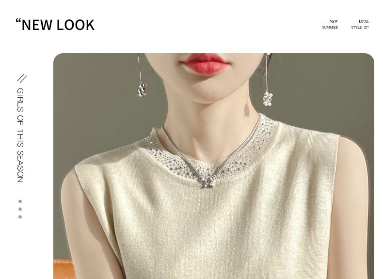 Crewneck Glitter Plain Sweater Vest