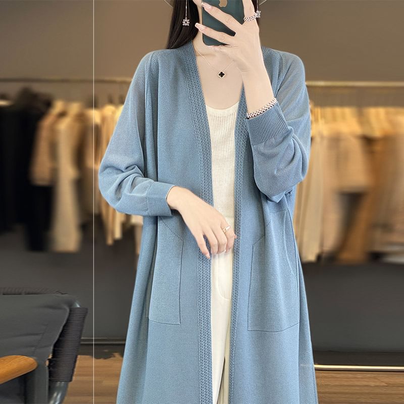 Open Front Plain Long Cardigan