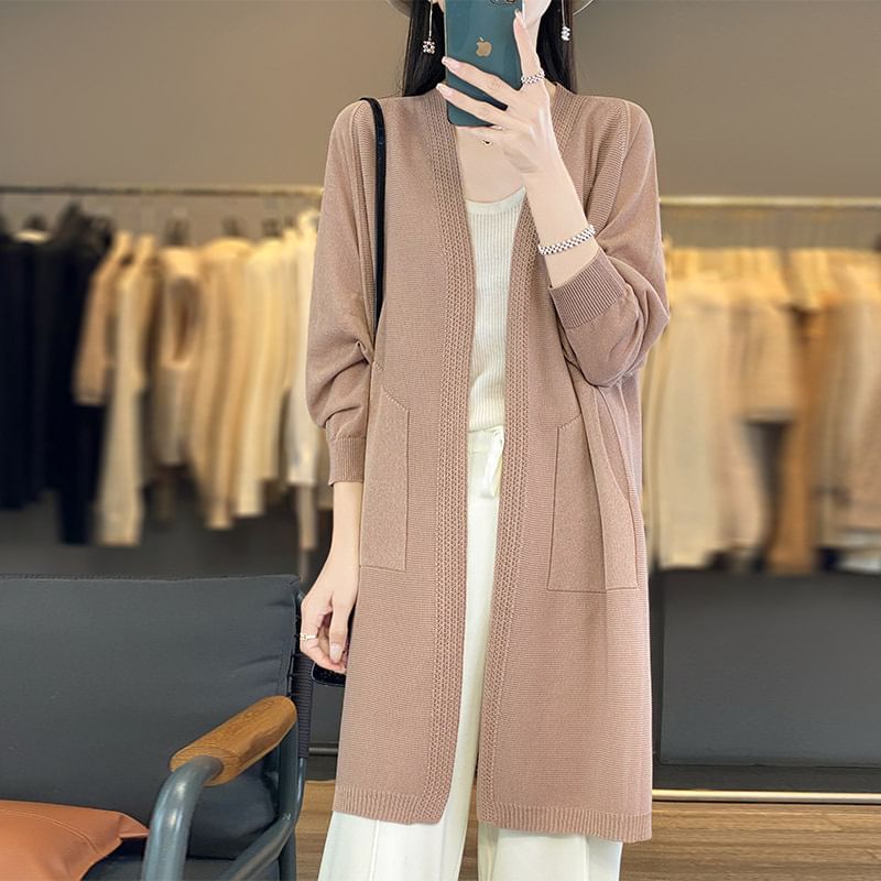 Open Front Plain Long Cardigan
