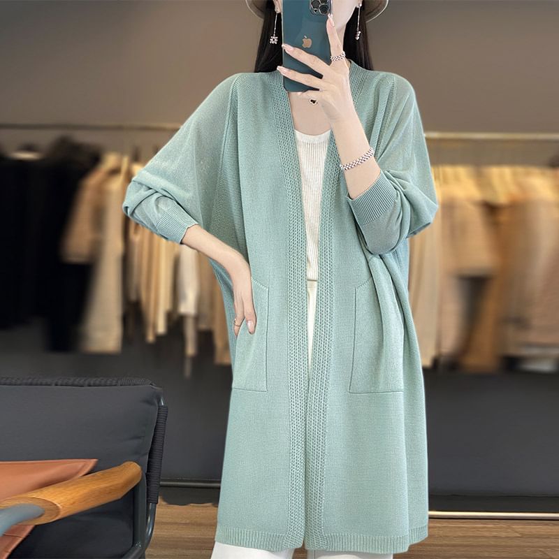 Open Front Plain Long Cardigan