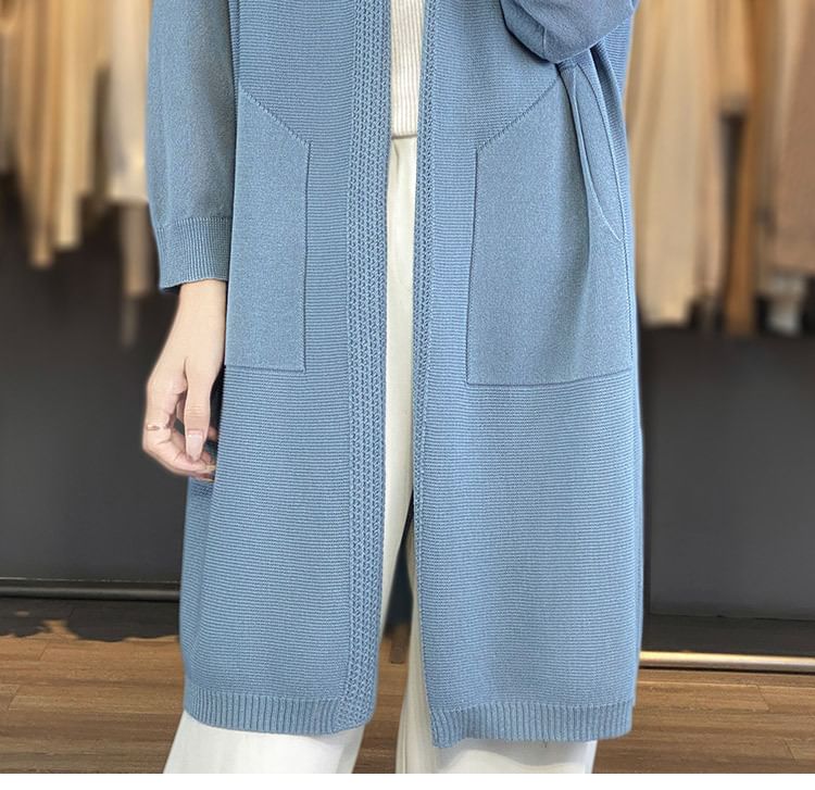Open Front Plain Long Cardigan